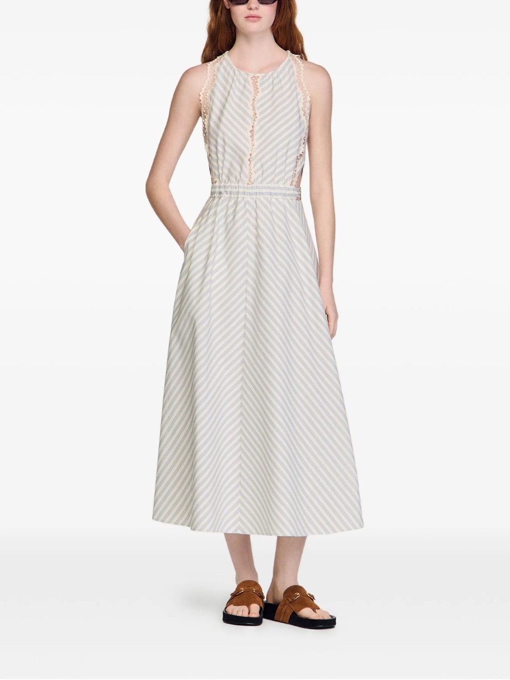 Sandro Cream and Light Gray Sleeveless Midi Dress